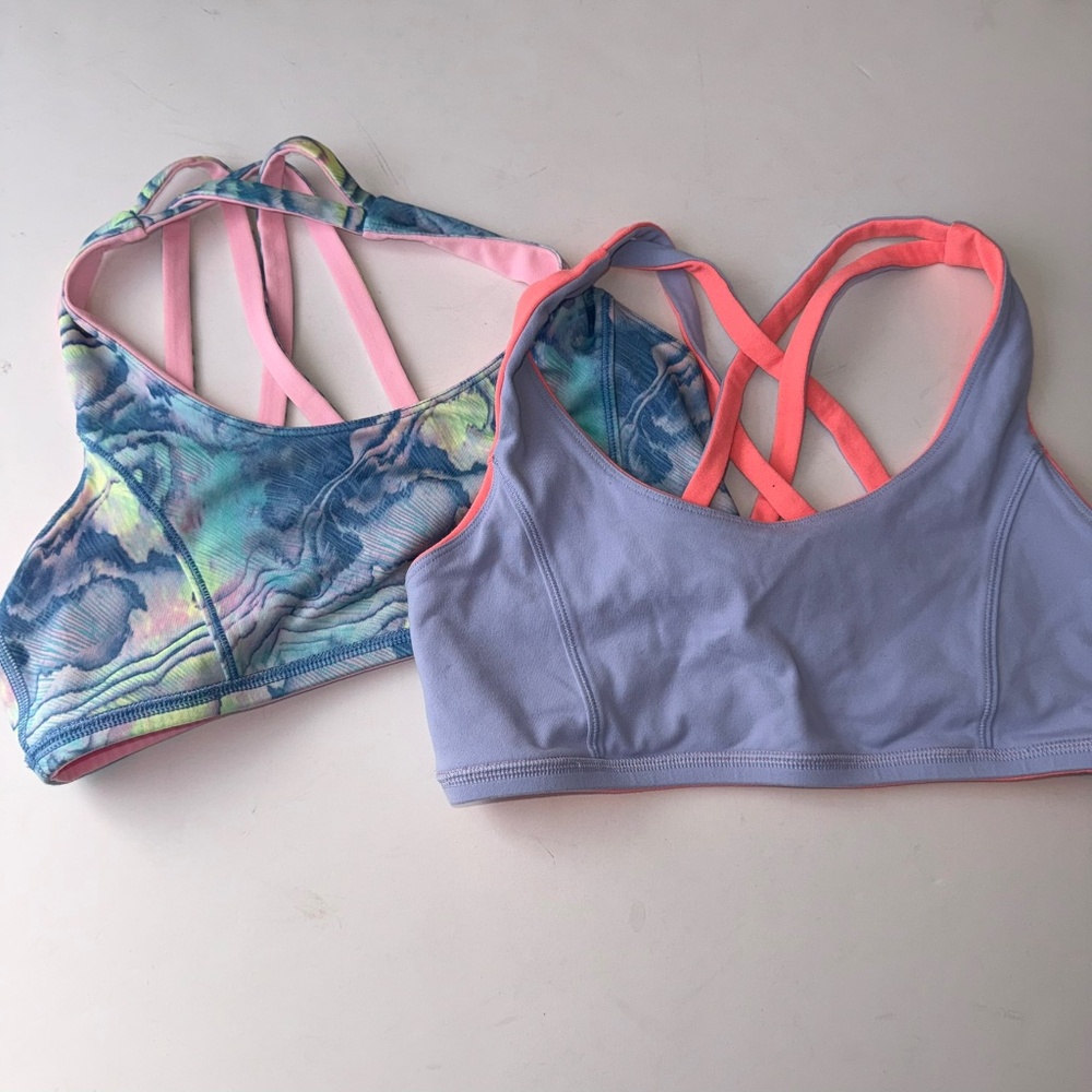 IVIVVA 2pc Bundle Youth Girls 14 Pink Orange Pattern Strappy Unpadded Sports Bra